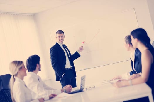 Group of happy young  business people in a meeting at office