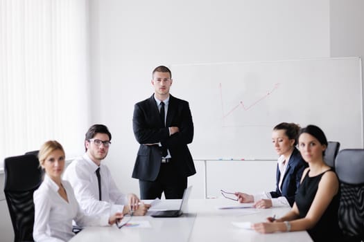 Group of happy young  business people in a meeting at office