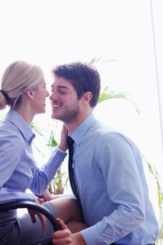 business people in love  have romantic time at workplace