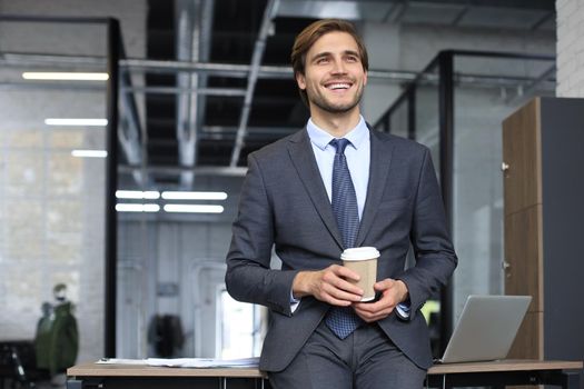 Young handsome businessman smiling in an office environment