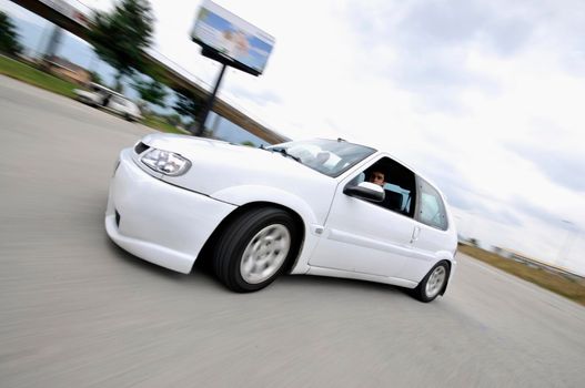 Fast car moving with motion blur