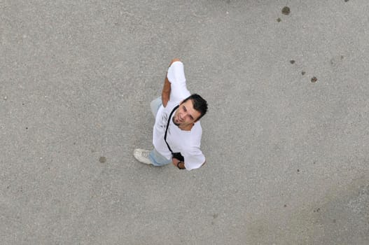 young man looking up