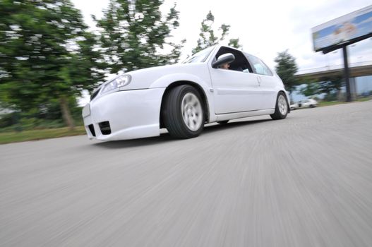 Fast car moving with motion blur