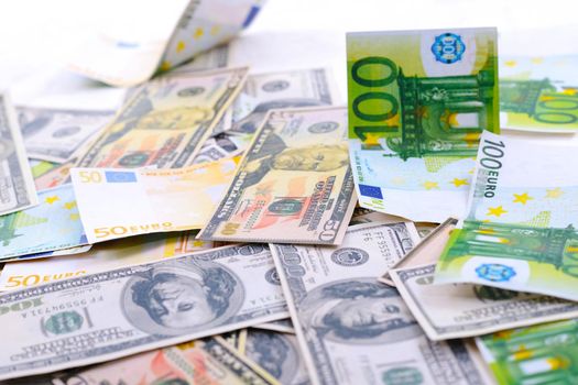 business money background with us dollars and european euro