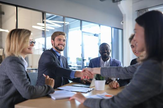 Job applicant having interview. Handshake while job interviewing