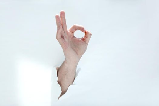 hand showing the OK gesture .photo with copy space