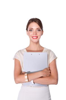 Portrait of a business woman holding folder .