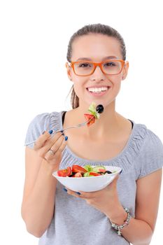 A beautiful girl eating healthy food. Beautiful girl.