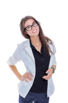 Young woman standing, isolated on white background. Young woman.