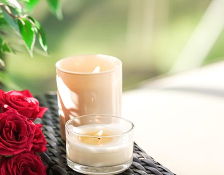 Scented candles collection as luxury spa background and bathroom home decor, organic aroma candle for aromatherapy and relaxed atmosphere, beauty and wellness.