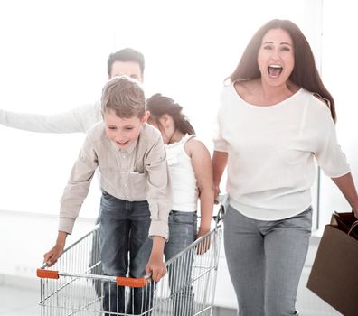 close up.happy family with shopping.shopping concept