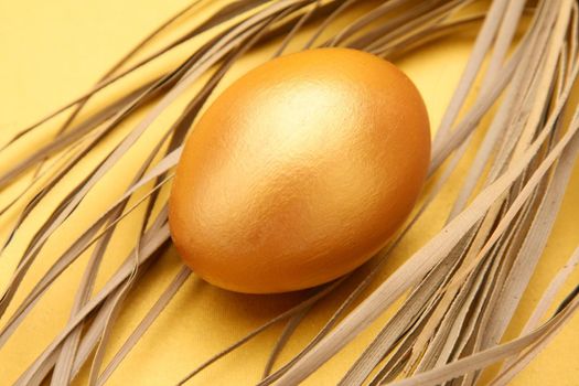 Golden egg on yellow background.