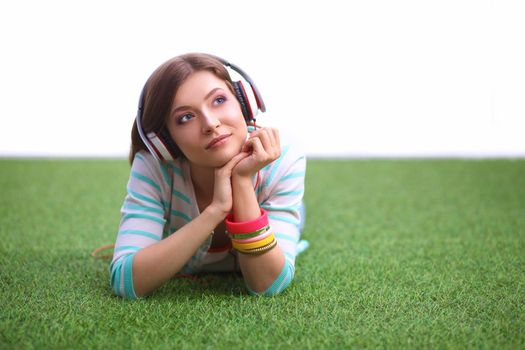 Young woman listening to the music .