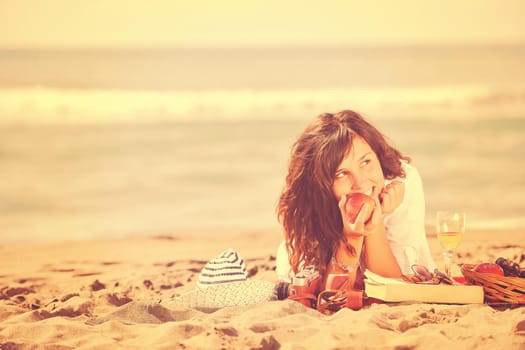 happy young woman relax onbeautiful  beach at morning