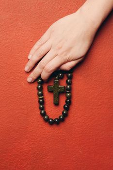 rosary beads with a cross catholicism christianity. High quality photo