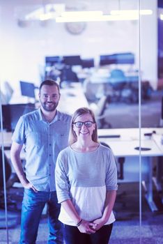 business couple working together on project at modern startup office