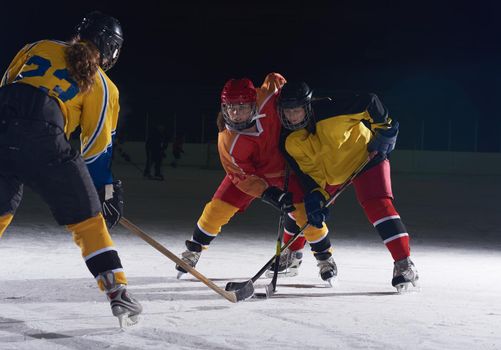 ice hockey sport players in action, business comptetition concpet, teen girls on training