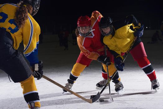 ice hockey sport players in action, business comptetition concpet, teen girls on training