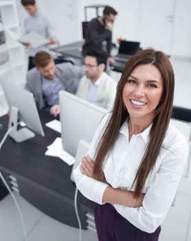 top view.young businesswoman standing in the office.business people