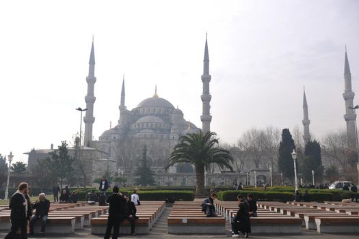 beautiful old mosque  at istambul on sunset 