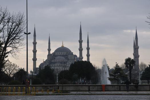 beautiful old mosque  at istambul on sunset 