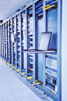 network server room with computers for digital tv ip communications and internet