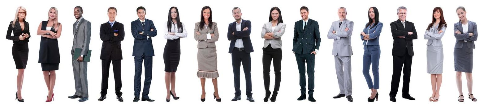 Group of smiling business people. Businessman and woman team. Isolated over white background.