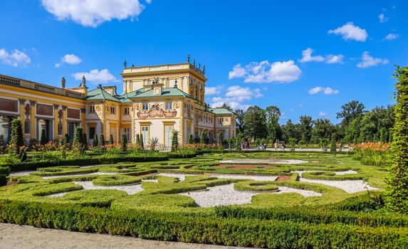 Warsaw / Poland - August 04 2019: Royal Wilanow Palace and garden in Warsaw. Residence of King John III Sobieski