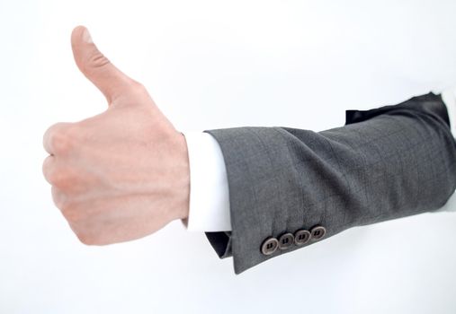 close up.businessman showing thumb up.photo with copy space