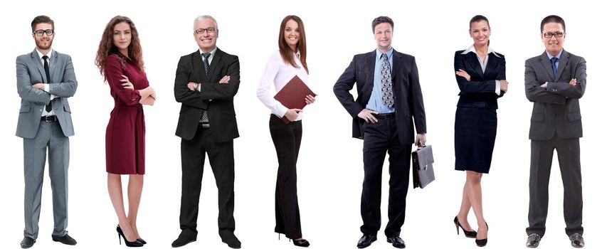 group of successful business people standing in a row. isolated on white