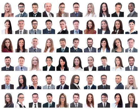 portraits of successful employees isolated on a white background . photo collage