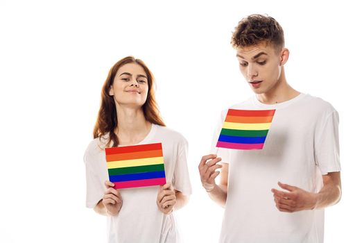 couple Flag lgbt transgender sexual minorities light background. High quality photo