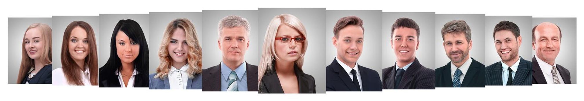 panoramic collage of portraits of successful business people. business concept