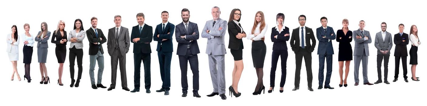 panoramic photo of a professional numerous business team.isolated on white background.