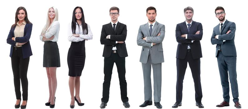 group of successful business people standing in a row. isolated on white