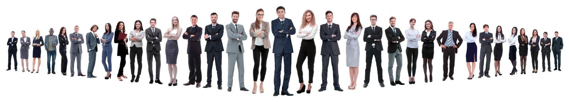 panoramic photo of a group of confident business people.isolated on white background.