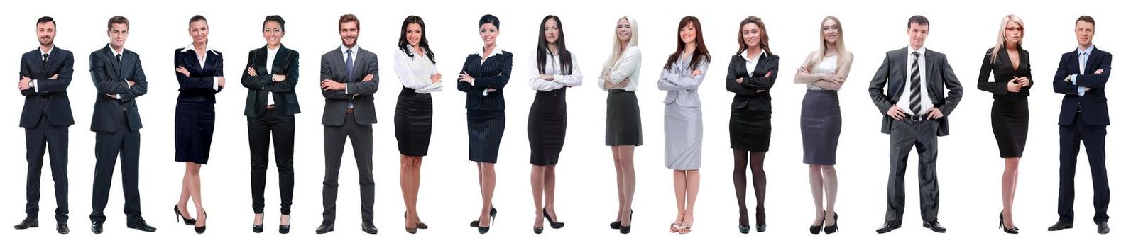 Group of smiling business people. Businessman and woman team. Isolated over white background.