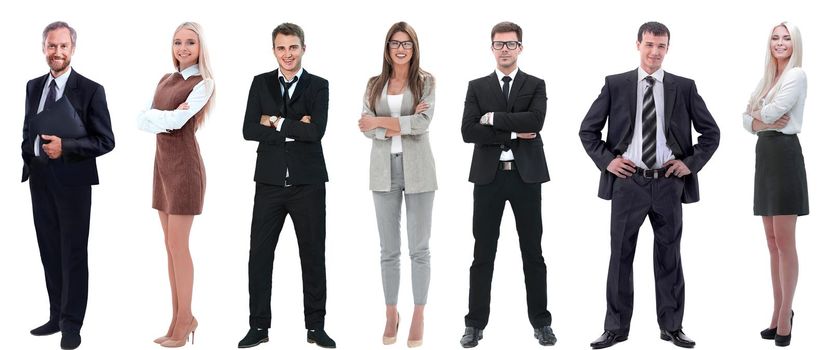 group of successful business people standing in a row. isolated on white