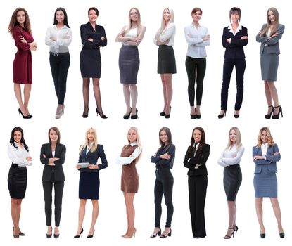 in full growth.collage of a group of successful young business women. isolated on white background