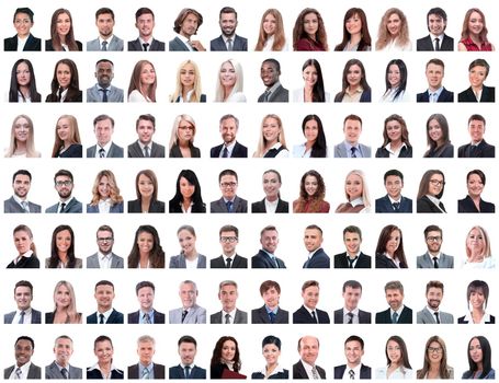 portraits of successful employees isolated on a white background . photo collage