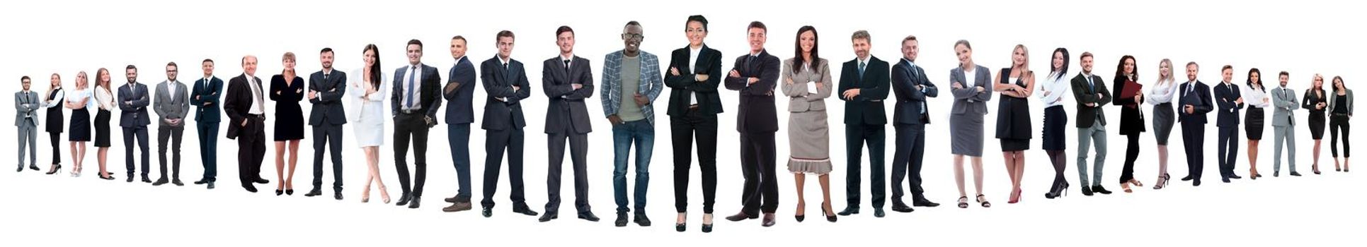 panoramic photo of a group of confident business people.isolated on white background.