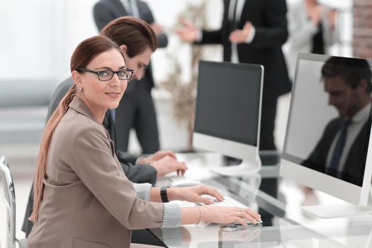 business woman working on a computer in a business center.business concept