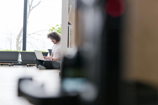 Real man Using laptop on the floor At Home  Enjoying Relaxing