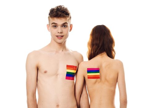 couple Flag lgbt transgender sexual minorities light background. High quality photo