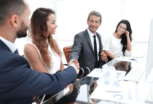 businessmen hand shake, during meeting. concept of partnership