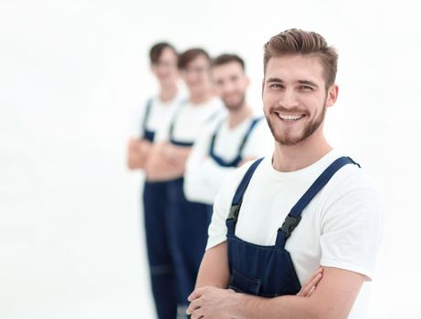 Group of professional industrial workers. Isolated over white background.