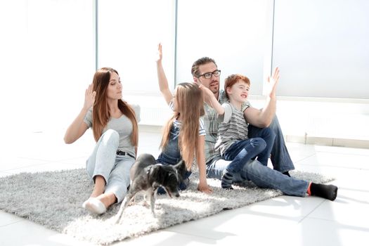 happy family with kids giving each other a high five.photo with copy space