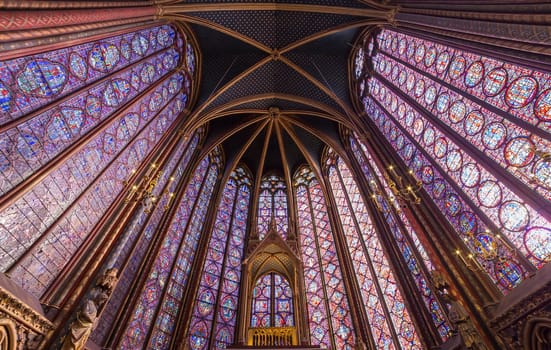 PARIS, FRANCE –FEBRUARY 05, 2014:
Interiors and architectural details of the Sainte Chapelle, built in 1239,    February 05, 2014 in Paris, France.
