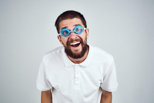 bearded man goggles for swimming emotions lifestyle. High quality photo