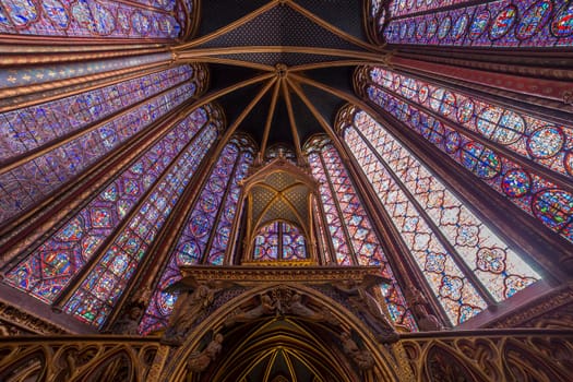 PARIS, FRANCE –FEBRUARY 05, 2014:
Interiors and architectural details of the Sainte Chapelle, built in 1239,    February 05, 2014 in Paris, France.
